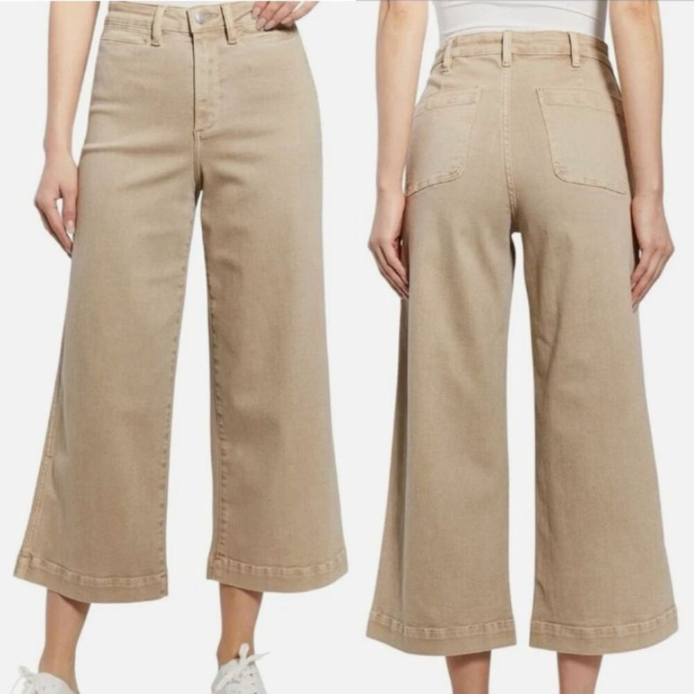 Oat New York High Rise Wide Leg Denim Pants Womens Sz 25 Khaki Tan Crop Elevated